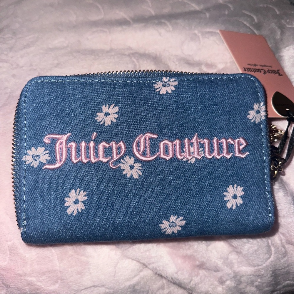 Juicy Couture blue denim and pink flower wallet